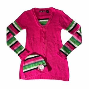 Planet Gold | Dresses | Girls Green And Pink Striped Sweater Dress Matching  Hat Size L 4 | Poshmark